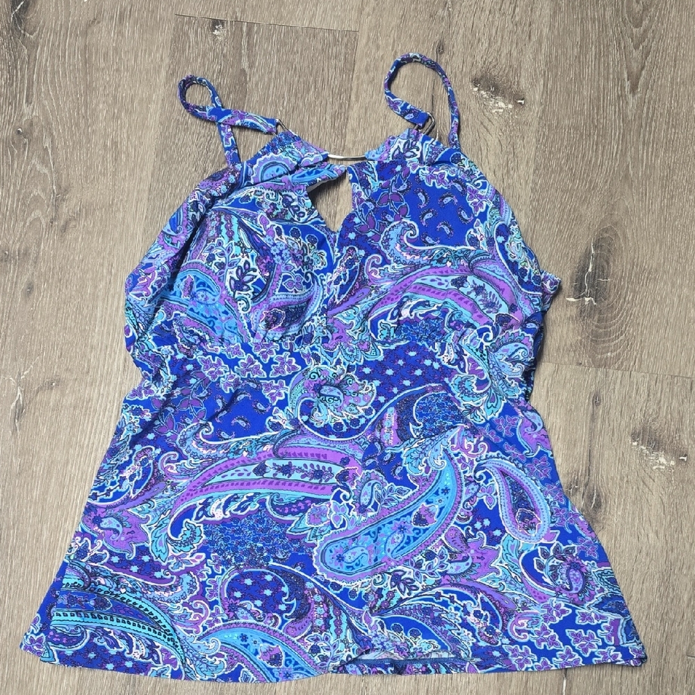 Vibrant Paisley Swim Camisole in Blue and Purple